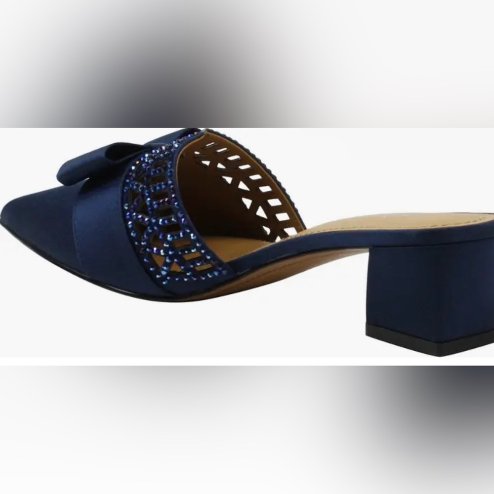 Women’s Navy Blue Embellished Slip-On Block Heel Sandals